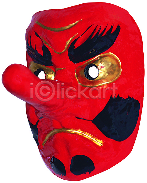사람없음 JPG 포토 가면 누끼 도깨비 빨간색 스튜디오촬영 실내 얼굴 얼굴모양 오브젝트 일본 일본탈 전통소품 컬러 코 탈 표정 한개