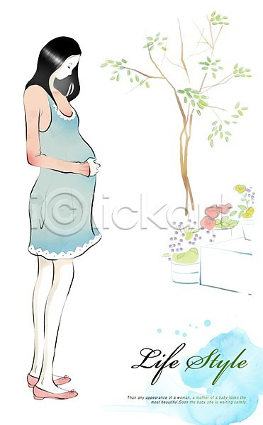 사람 여자 여자만 여자한명만 한명 PSD 일러스트 나무 라이프 라이프스타일 서기 우먼라이프 임산부 임신 전신 화분