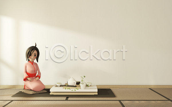 성인 성인여자한명만 여자 한명 3D JPG 포토 해외이미지 3D캐릭터 거실 기모노 내부 무료이미지 안락의자 앉기 인테리어 전신 해외202105