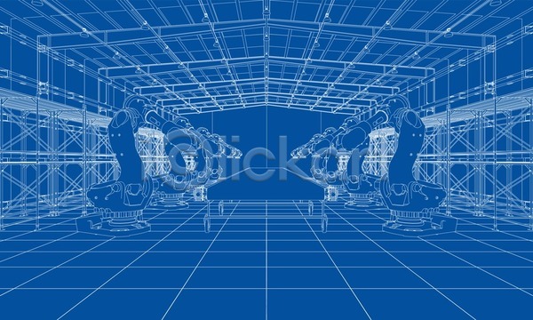 사람없음 3D EPS 일러스트 해외이미지 공장 기계 로봇 산업 선반 자동화 작업실 제조 창고 청사진 해외202105