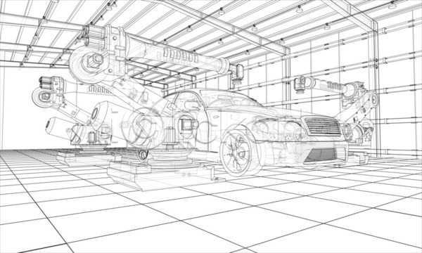 사람없음 3D EPS 일러스트 해외이미지 공장 기계 내부 로봇 산업 자동차 자동화 제조 창고 청사진 해외202105