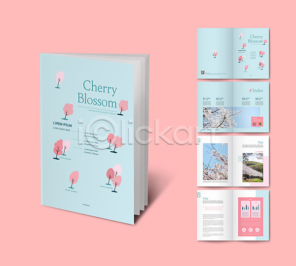 분석 사람없음 INDD ZIP 인디자인 템플릿 리플렛 벚꽃 벚나무 봄 팜플렛 하늘색