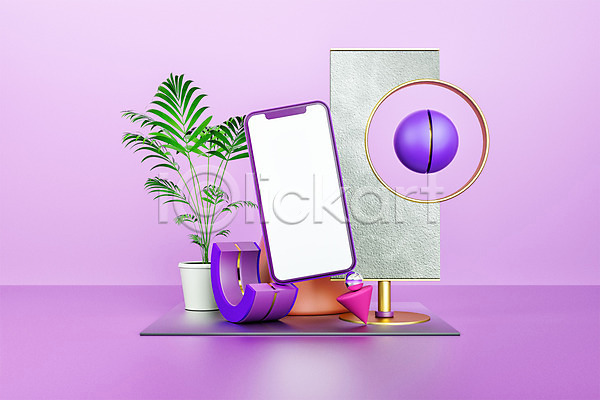 사람없음 3D PSD 디지털합성 편집이미지 3D소스 도형 백그라운드 보라색 스마트폰 식물 오브젝트 원형 입체도형 편집 편집소스 프레임 핸드폰 화분