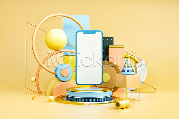 사람없음 3D PSD 디지털합성 편집이미지 3D소스 노란색 단상 도형 백그라운드 사각형 스마트폰 오브젝트 원형 입체도형 편집 편집소스 프레임 핸드폰