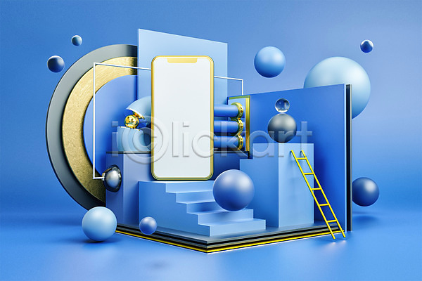 사람없음 3D PSD 디지털합성 편집이미지 3D소스 계단 도형 백그라운드 사다리 스마트폰 오브젝트 원형 입체도형 파란색 편집 편집소스 프레임 핸드폰