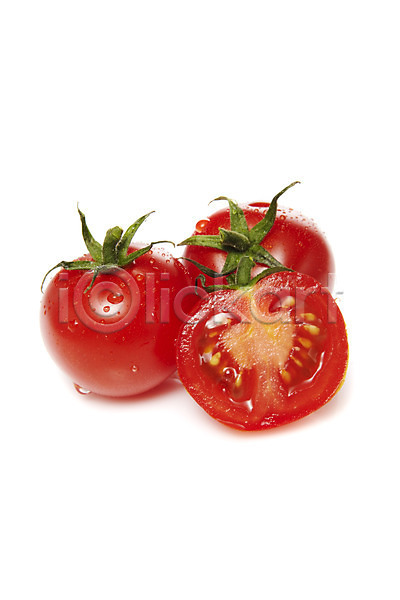 사람없음 JPG 포토 과일 농작물 단면 물방울 방울토마토 빨간색 세개 스튜디오촬영 슬라이스 식재료 실내 음식 채소 토마토