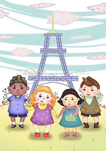 소통 즐거움 함께함 10대 동양인 사람 서양인 소녀(어린이) 소년 십대만 어린이 여러명 외국인 흑인 PSD 일러스트 교육 구름(자연) 다문화 다인종 라이프스타일 미소(표정) 소풍 어린이교육 어린이라이프 에펠탑 여행 웃음 프랑스