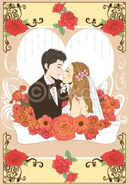 사랑 남자 두명 사람 여자 PSD 카드템플릿 템플릿 결혼 결혼식 꽃 신랑 신부(웨딩) 웨딩드레스 장미 정장 카드(감사) 키스 턱시도