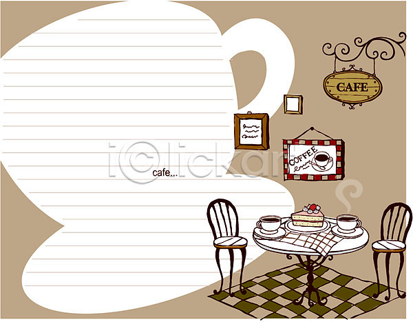 사람없음 EPS 라인일러스트 일러스트 공책 라인아트 백그라운드 선 식탁보 액자 의자 줄노트 카페 커피잔 케이크 탁자 팻말