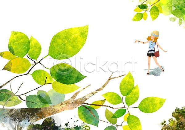 시원함 여유 사람 여자 여자만 여자한명만 한명 PSD 일러스트 계절 나무 나뭇가지 나뭇잎 백그라운드 사계절 여름(계절) 자연 풍경(경치)
