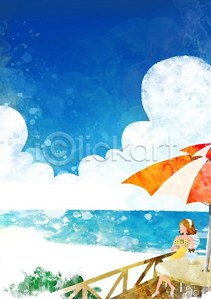 시원함 여유 사람 여자 여자만 여자한명만 한명 PSD 일러스트 계절 구름(자연) 나무 디저트 바다 백그라운드 사계절 여름(계절) 여름음식 자연 제철음식 탁자 팥빙수 풍경(경치) 해변
