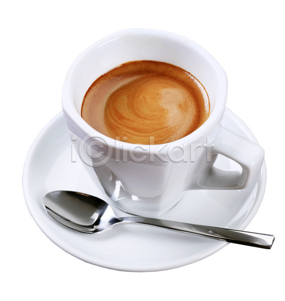 뜨거움 사람없음 JPG 포토 해외이미지 거품 고립 무알코올 블랙커피 숟가락 에스프레소 음료 자르기 카페 커피 커피잔 컵 컵받침 해외202004 해외202105 흰배경 흰색