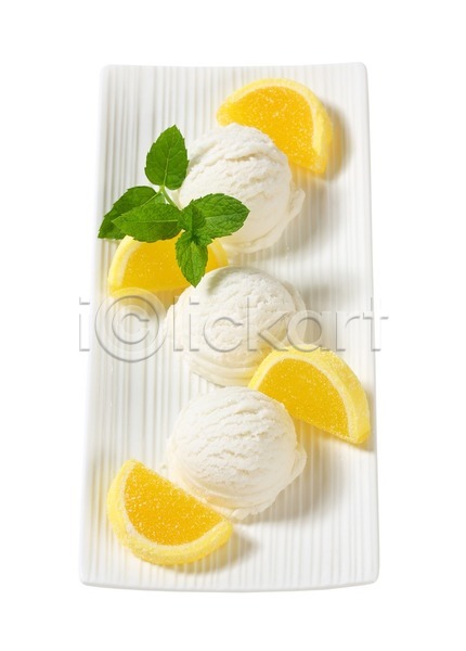 달콤 사람없음 JPG 포토 해외이미지 디저트 레몬 아이스크림 접시 젤리 조각 해외202004 해외202105 흰배경