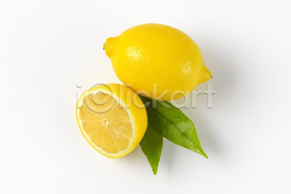 신선 사람없음 JPG 포토 해외이미지 레몬 반쪽 스튜디오촬영 잎 해외202004 해외202105 흰배경