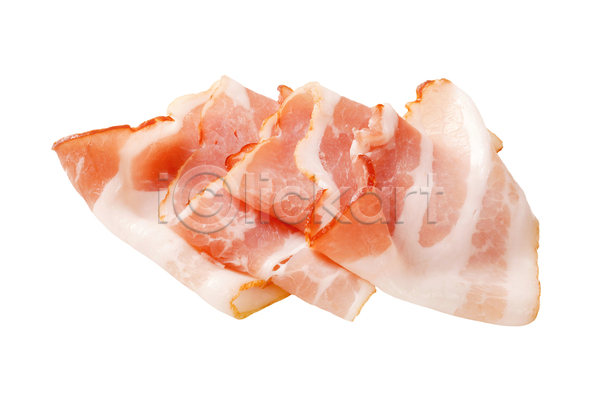 사람없음 JPG 포토 해외이미지 돼지고기 베이컨 삼겹살 식재료 얇은 조각 해외202004 해외202105 흰배경