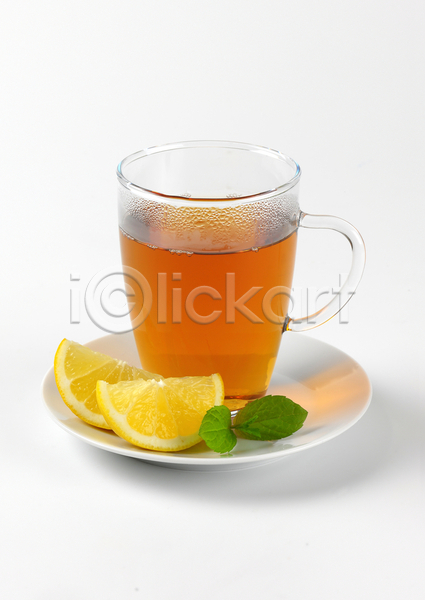 사람없음 JPG 포토 해외이미지 레몬 민트 실내 잔 차(음료) 컵받침 한잔 해외202004 해외202105 흰배경