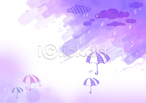 사람없음 PSD 일러스트 계절 계절백그라운드 구름(자연) 백그라운드 보라색 비(날씨) 비구름 빗방울 사계절 여름(계절) 우산 자연