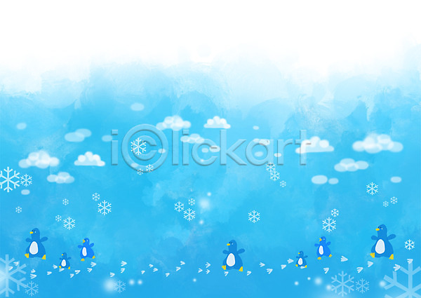 사람없음 PSD 일러스트 겨울 겨울배경 계절 계절백그라운드 구름(자연) 눈꽃 동물 모양 백그라운드 사계절 자연 파란색 펭귄 하늘색