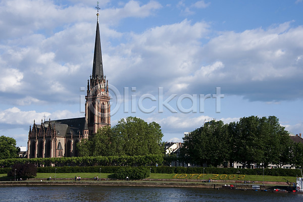 사람없음 JPG 포토 강가 관광지 교회 구름(자연) 나라 나무 도시 독일 세계 야외 유럽 풍경(경치) 프랑크푸르트 하늘 해외 해외풍경