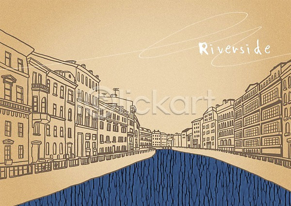 복잡 사람없음 PSD 일러스트 강 강가 건물 도시 도시백그라운드 마을 백그라운드 베네치아 빌딩 이탈리아 풍경(경치)