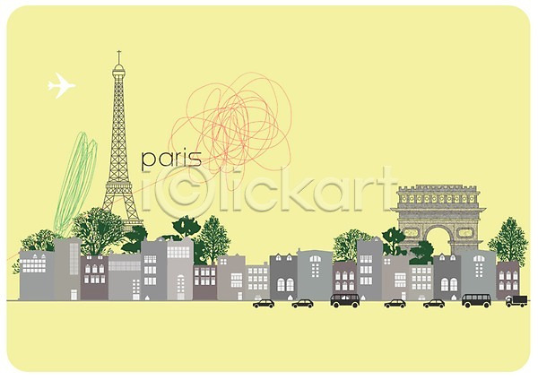 복잡 사람없음 PSD 일러스트 개선문 건물 나무 도시 도시백그라운드 백그라운드 비행기 에펠탑 자동차 차(자동차) 파리(프랑스) 풍경(경치) 프랑스
