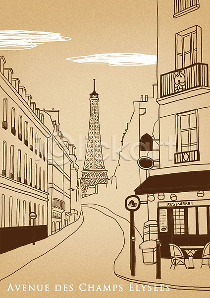 복잡 사람없음 PSD 일러스트 거리 건물 골목길 길 도시 도시백그라운드 몽마르뜨 백그라운드 에펠탑 카페 파리(프랑스) 풍경(경치) 프랑스
