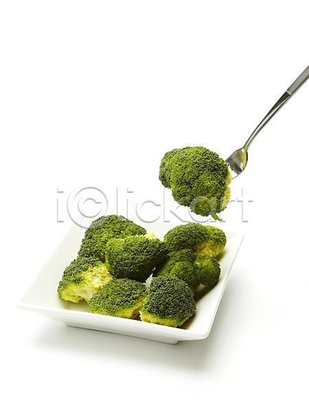 사람없음 JPG 포토 브로콜리 스튜디오촬영 실내 접시 채소 초록색 컬러푸드 포크