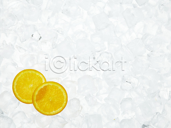 사람없음 JPG 포토 과일 스튜디오촬영 슬라이스 실내 얼음 오렌지 조각 조각(피스) 주황색 컬러푸드