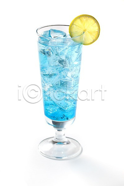 사람없음 JPG 포토 레몬 블루라군 스튜디오촬영 슬라이스 실내 얼음 음료 조각 조각(피스) 주류 칵테일 파란색 한잔