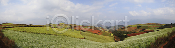 상쾌 사람없음 JPG 계단식 구름 밭 숲 야외 운남 중국 파노라마 풍경 하늘 홍토지