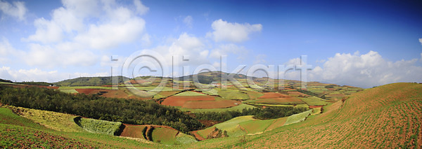 상쾌 사람없음 JPG 계단식 구름 밭 숲 야외 운남 중국 파노라마 풍경 하늘 홍토지