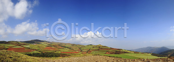 상쾌 사람없음 JPG 계단식 구름 밭 숲 야외 운남 중국 파노라마 풍경 하늘 홍토지