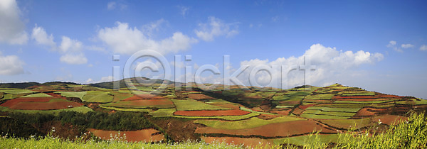 상쾌 사람없음 JPG 계단식 구름 밭 숲 야외 운남 중국 파노라마 풍경 하늘 홍토지