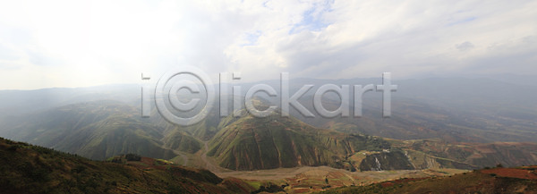 상쾌 사람없음 JPG 구름 산 야외 운남 중국 파노라마 풍경 하늘 홍토지