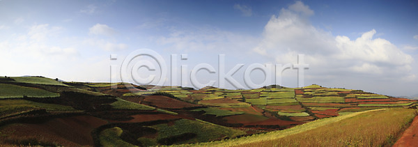 상쾌 사람없음 JPG 계단식 구름 밭 숲 야외 운남 중국 파노라마 풍경 하늘 홍토지