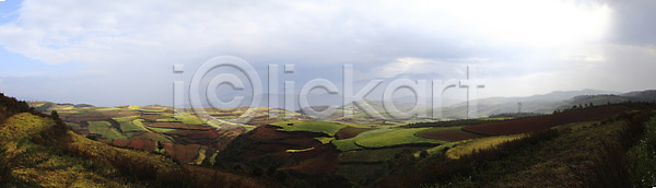 상쾌 사람없음 JPG 계단식 구름 밭 숲 야외 운남 중국 파노라마 풍경 하늘 홍토지