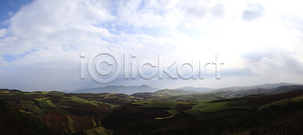 상쾌 사람없음 JPG 계단식 구름 밭 야외 운남 중국 파노라마 풍경 하늘 홍토지