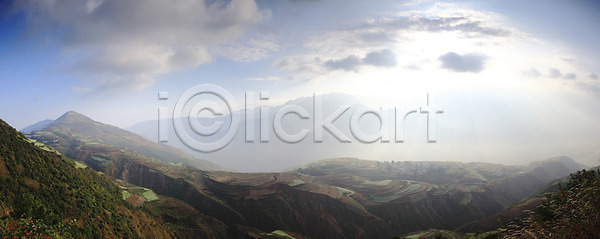 상쾌 사람없음 JPG 구름 산 야외 운남 중국 파노라마 풍경 하늘 홍토지