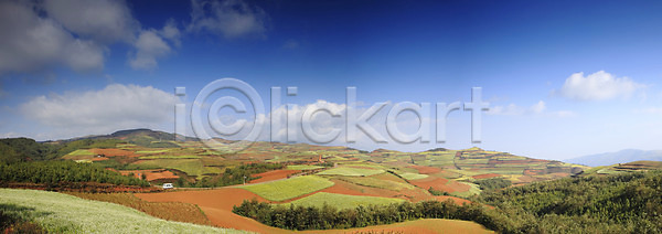 상쾌 사람없음 JPG 계단식 구름 밭 숲 야외 운남 중국 파노라마 풍경 하늘 홍토지