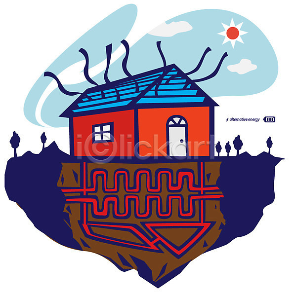 사회이슈 절약 환경보전 사람없음 EPS 일러스트 그린에너지 그린캠페인 나무 에너지 에어컨 자연보호 주택 지붕 지열발전기 지열에너지 태양
