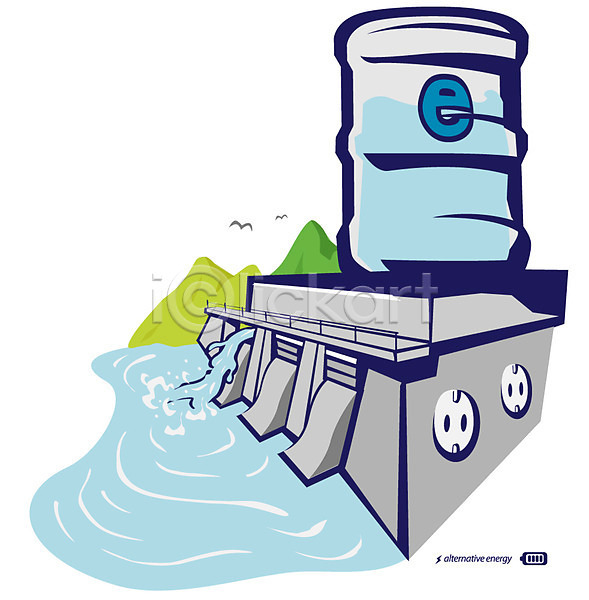 사회이슈 절약 환경보전 사람없음 EPS 일러스트 E 그린에너지 그린캠페인 댐 물 물통 산 수력발전 에너지 자연보호 전기에너지 조류 콘센트