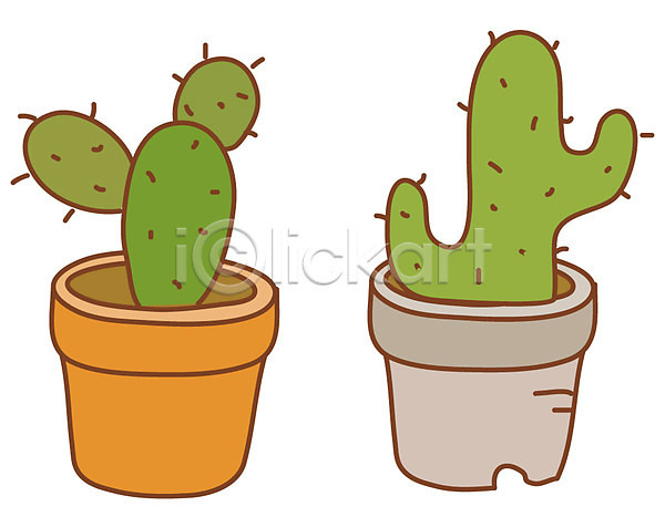사람없음 EPS 아이콘 가시 두개 선인장 스티커 식물 식물캐릭터 오브젝트 초록색 컬러 화분