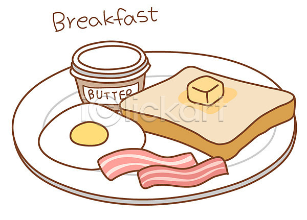 EPS 아이콘 계란 계란프라이 그릇 버터 베이컨 브런치 서양음식 스티커 식빵 아침식사 음식 접시 토스트