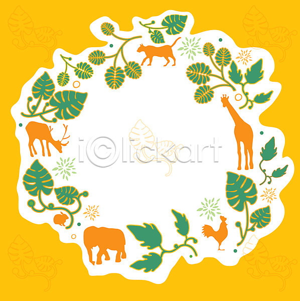 사람없음 EPS 일러스트 기린 나뭇잎 노란색 닭 동물 무늬 백그라운드 잎 코끼리 토끼 패턴 패턴프레임 표범 프레임