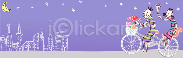 사랑 남자 두명 사람 여자 EPS 배너템플릿 템플릿 2인용자전거 가로배너 공공시설 공원 놀이 달 데이트 마을 배너 별 야간 야외 이미지템플릿 자전거 커플