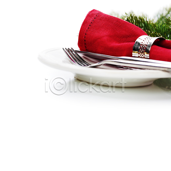 준비 사람없음 JPG 포토 해외이미지 나뭇잎 냅킨 상차림 실내 장식 접시 크리스마스 포크 플레이팅 해외202004 흰배경