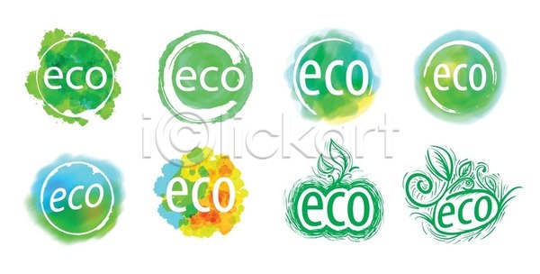 사람없음 EPS 일러스트 해외이미지 그린에너지 세트 손그림 수채화(물감) 식물 심볼 에코 원형 잎 줄기 친환경 해외202004 해외202105
