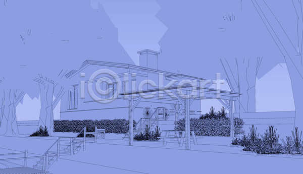설계 사람없음 JPG 포토 해외이미지 건축 계단 나무 벤치 선 설계도 스케치 주택 파란색 해외202004 해외202105