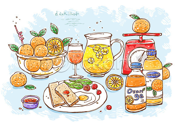사람없음 PSD 라인일러스트 일러스트 과일 브런치 선 오렌지 오렌지주스 음료 음식 잼 저울 주스