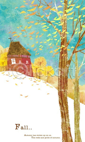 따뜻함 사람없음 PSD 일러스트 가을(계절) 가을배경 계절 나무 낙엽 단풍 단풍나무 백그라운드 벽돌집 사계절 식물 언덕 주택 풍경(경치)